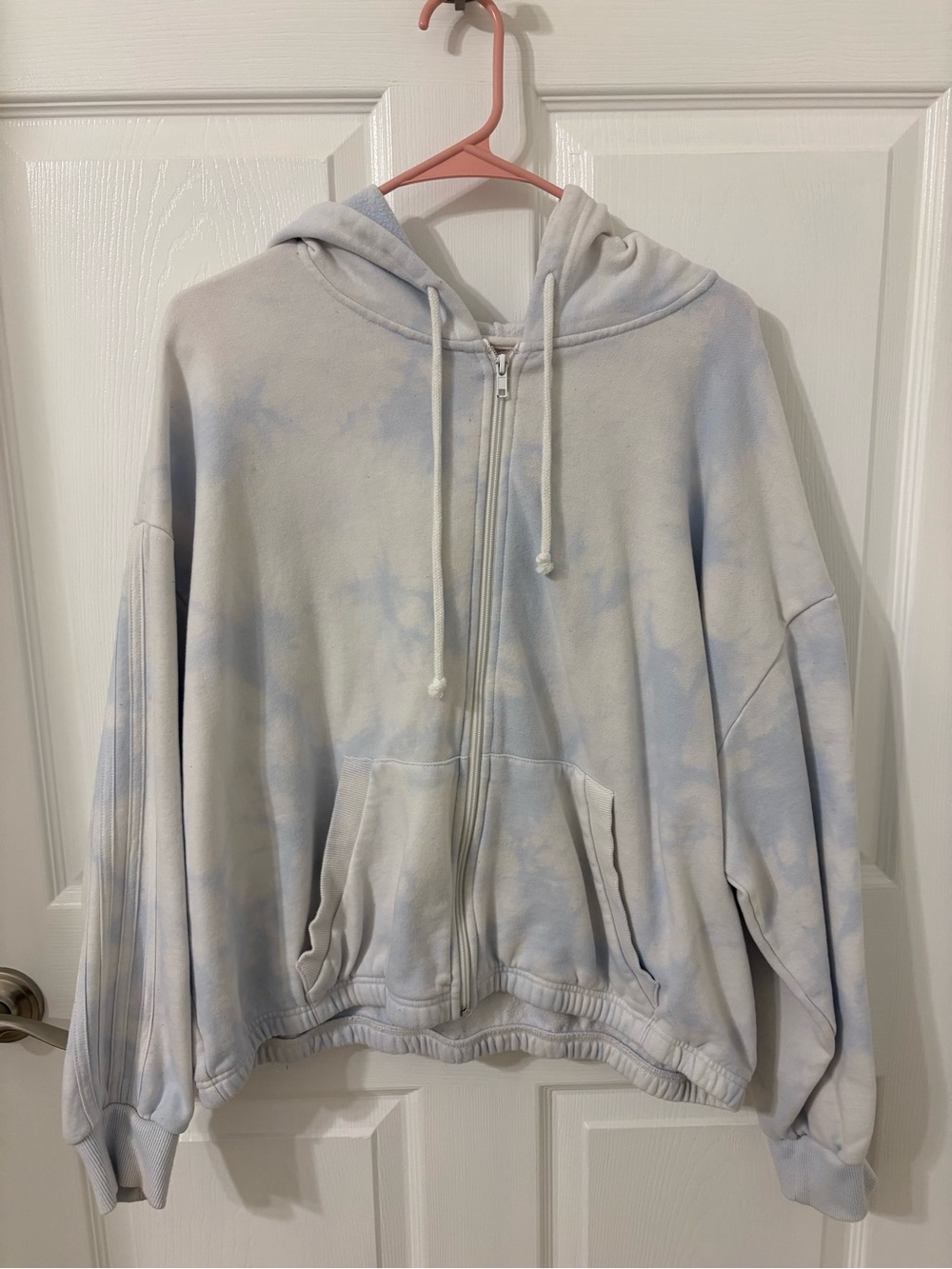 Pastel Blue Tie-Dye Zip Hoodie Sweatshirt - Unbranded